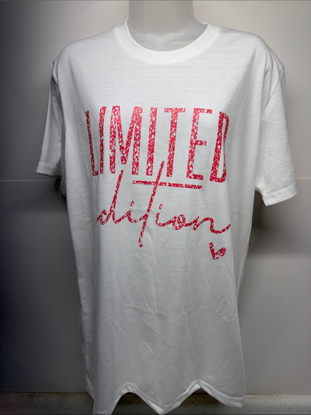 White Short Sleeve Tee with Pink "Limited Edition" Graphic
